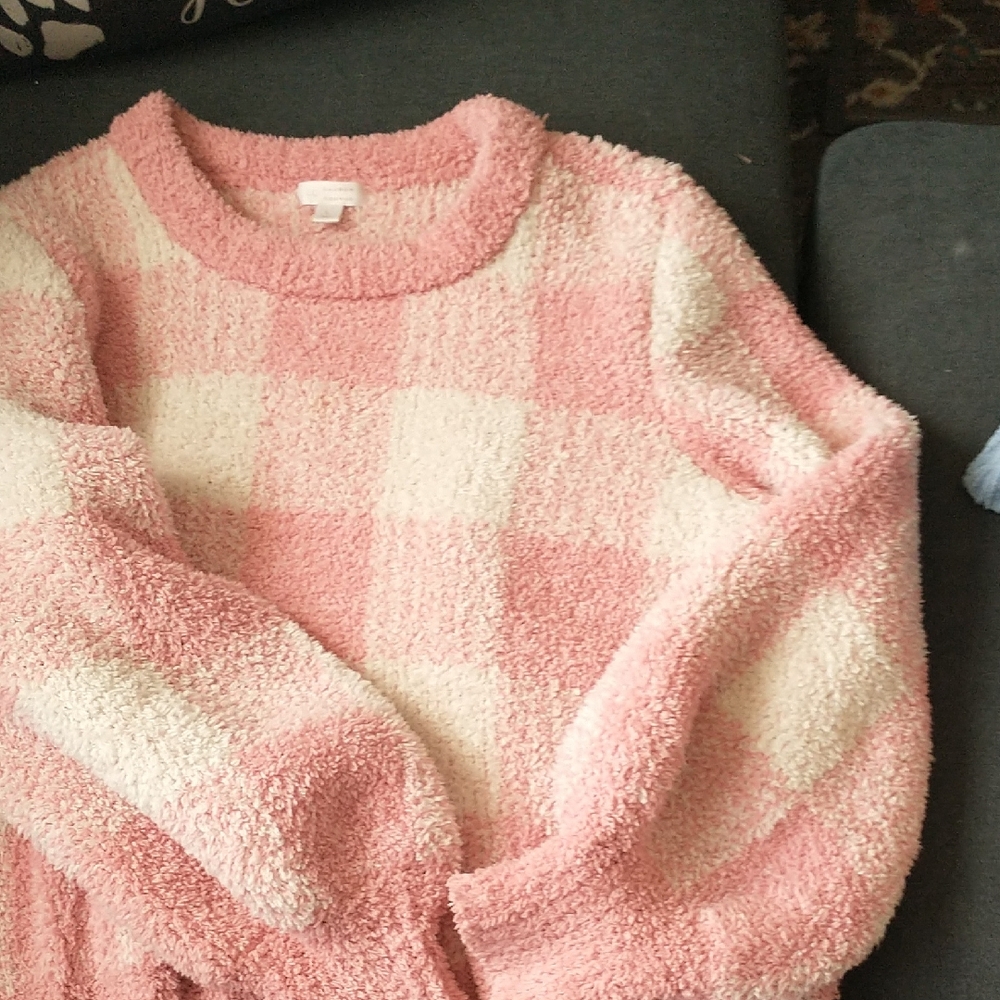 LC Lauren Conrad Pink and Cream Plaid Sweater